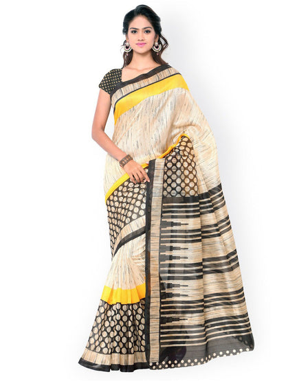 Women's Beige Art Silk Printed Saree