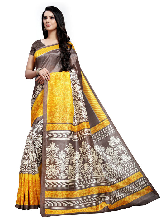 Women's Gold Tussar Silk Printed Saree