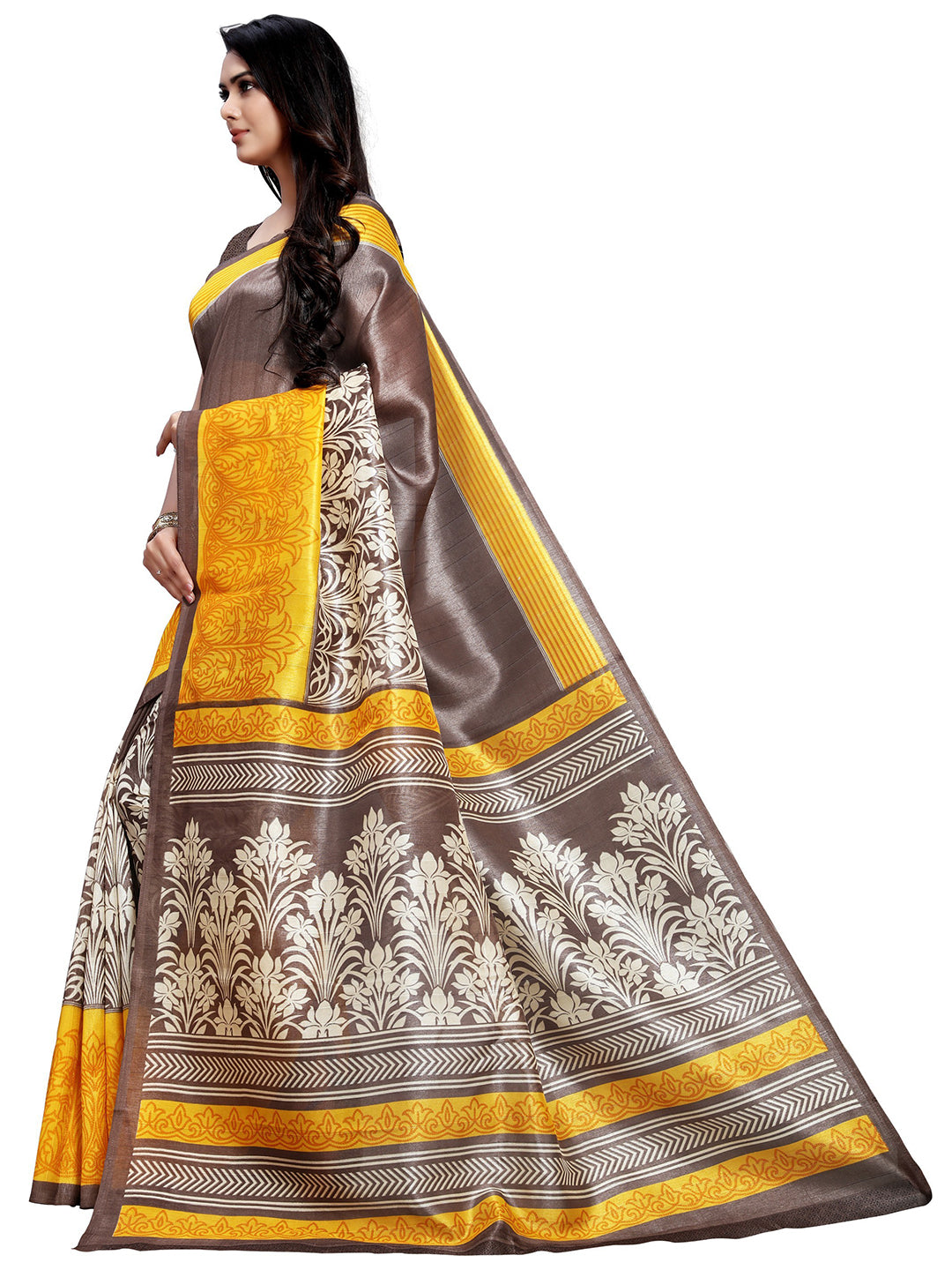 Women's Gold Tussar Silk Printed Saree
