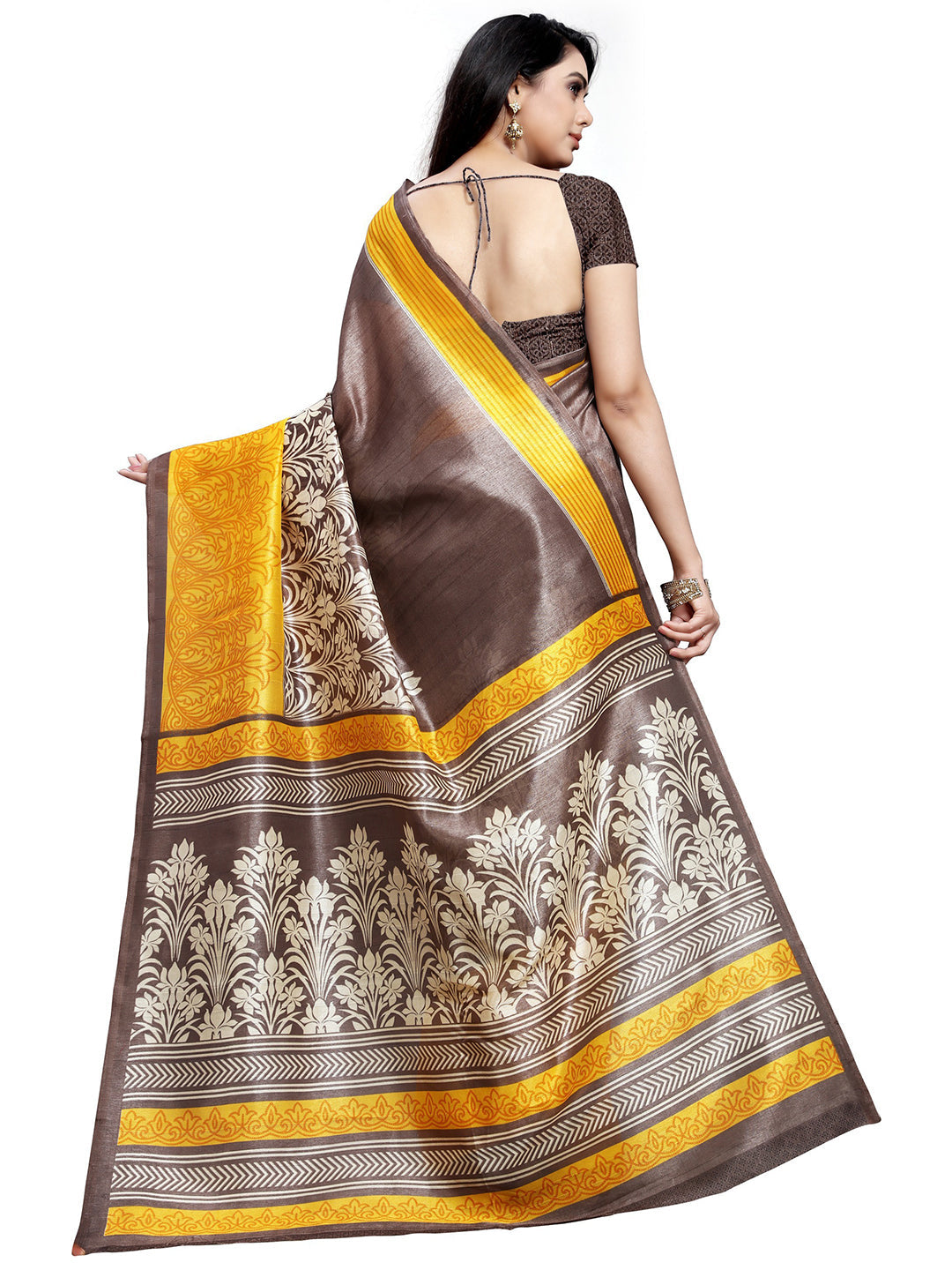 Women's Gold Tussar Silk Printed Saree