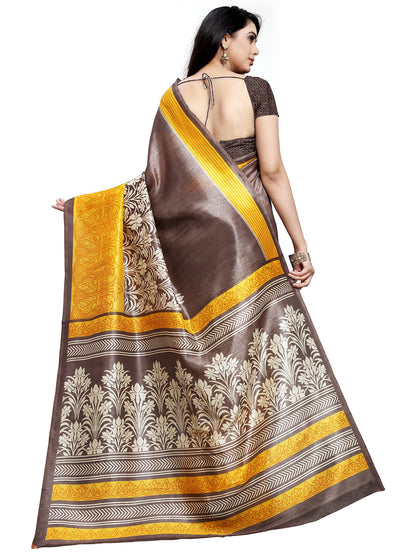 Women's Gold Tussar Silk Printed Saree