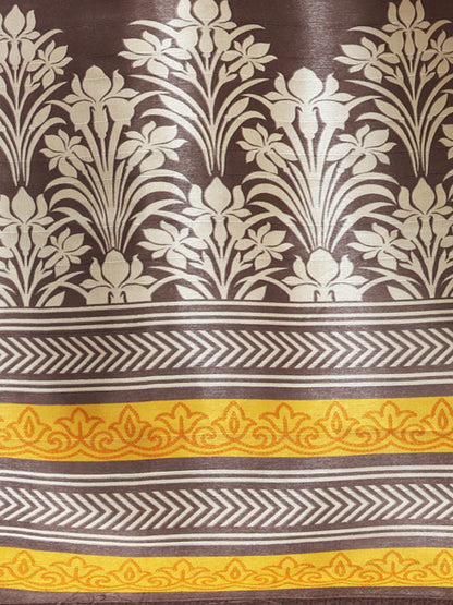 Women's Gold Tussar Silk Printed Saree