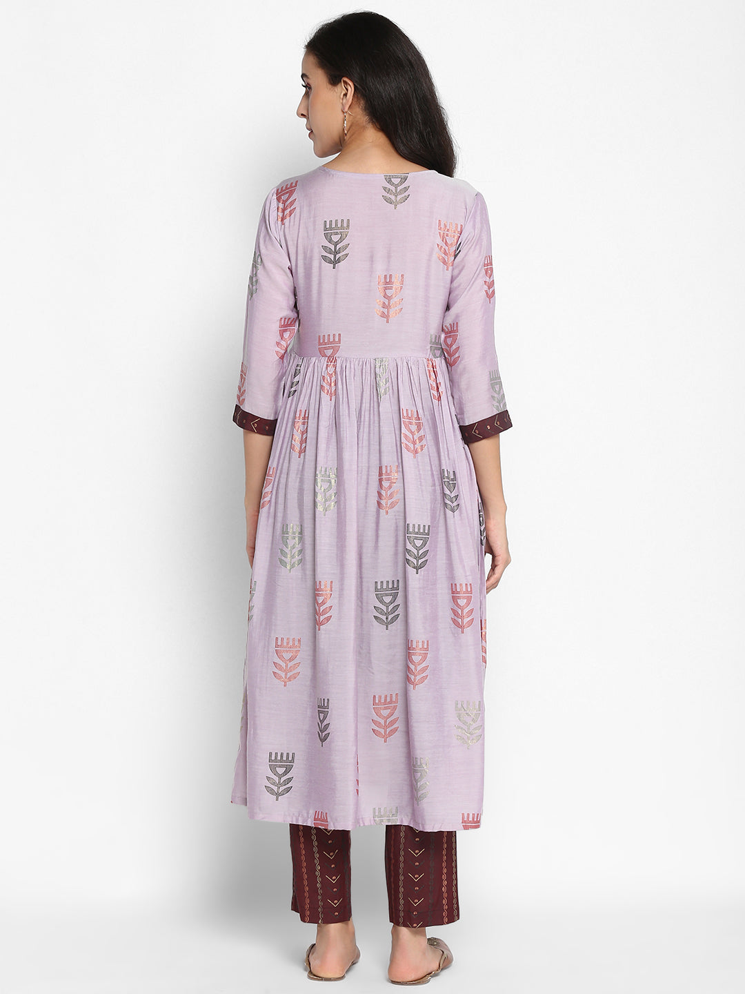 Women's Grey Color Muslin Floral A-Line Digital Printed Kurta Pant Set