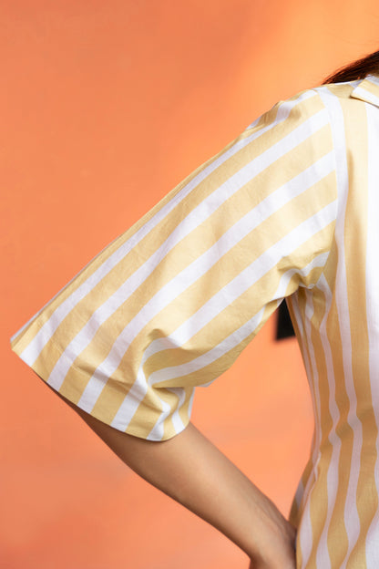 Women's Yellow Broad Stripe Cotton Shirt Dress