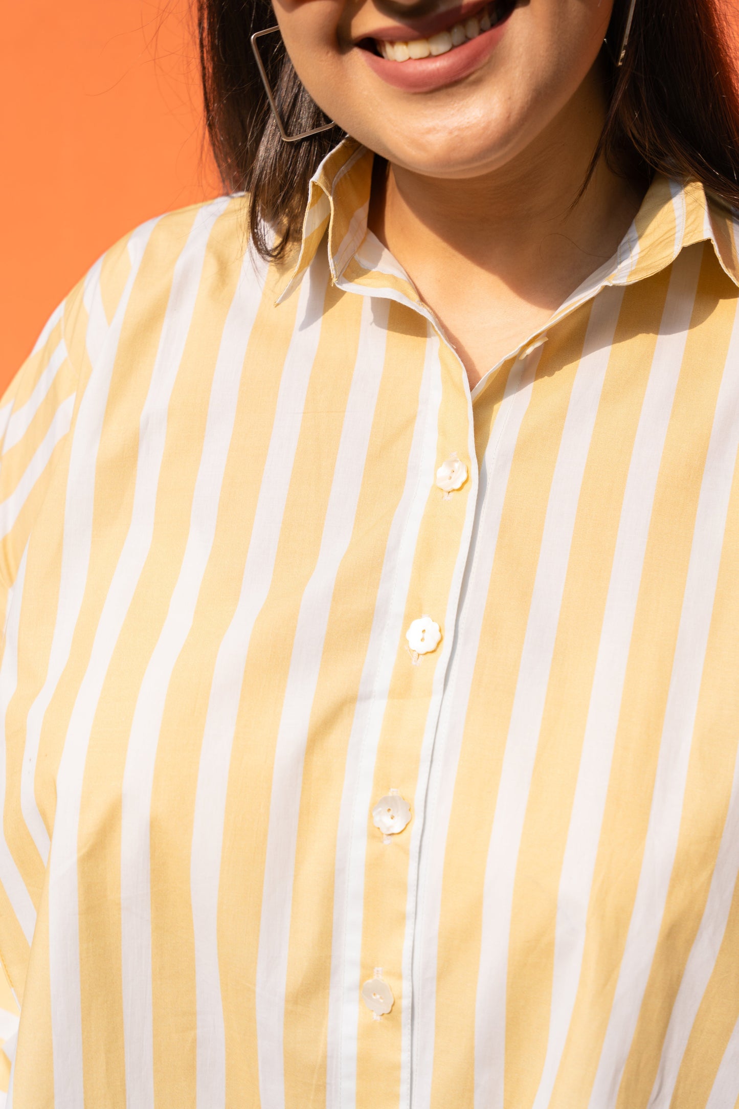 Women's Yellow Broad Stripe Cotton Oversized Shirt