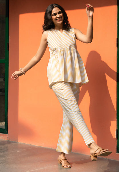 Women's Yellow Stripe Cotton Sleeveless Top