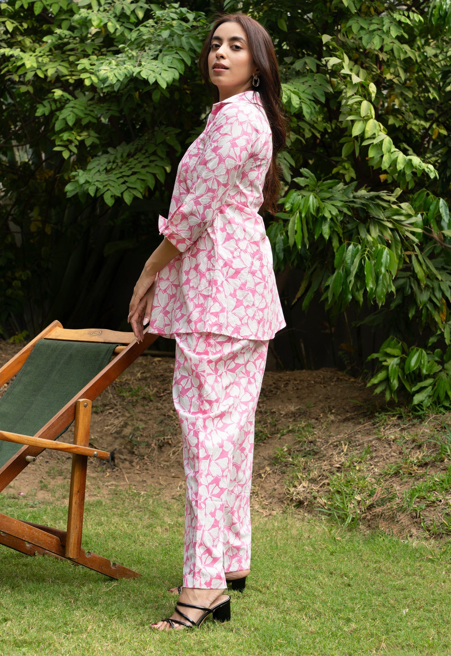 Women's Pink Pin Tucks Cotton Block Printed Co-ord Set