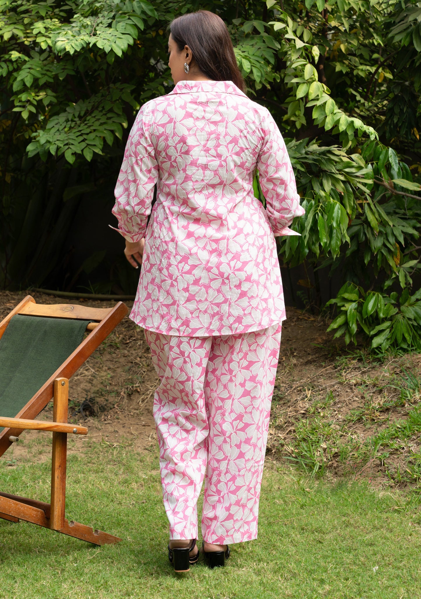 Women's Pink Pin Tucks Cotton Block Printed Co-ord Set
