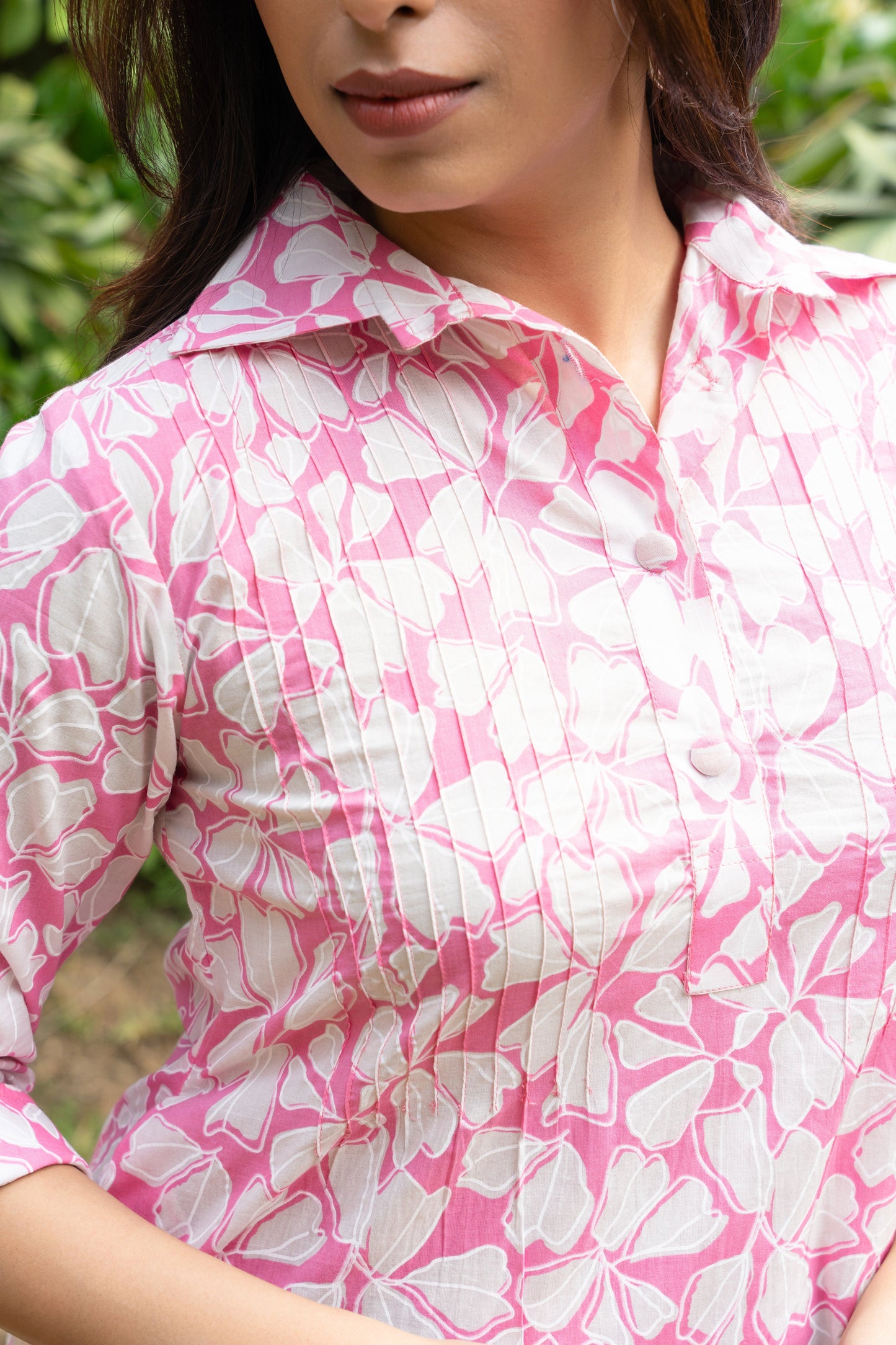 Women's Pink Pin Tucks Cotton Block Printed Co-ord Set