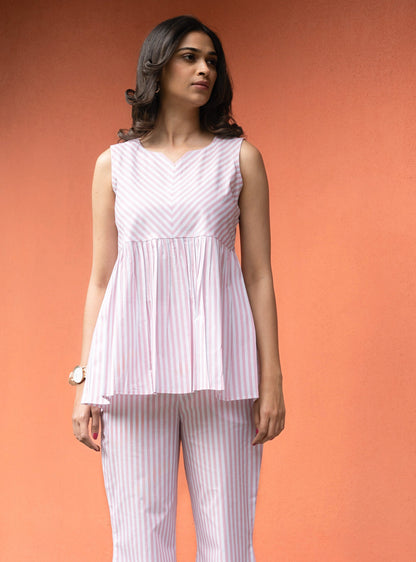 Women's Baby Pink Stripe Cotton Sleeveless Top