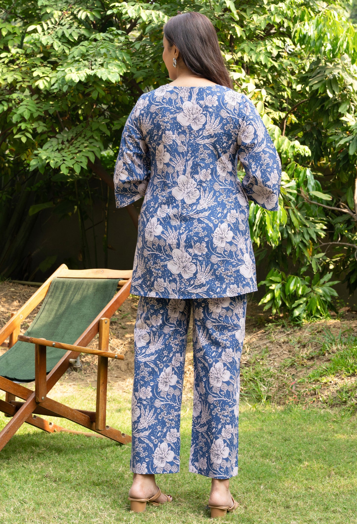 Women's Blue Floral Printed Cotton Block Printed Top