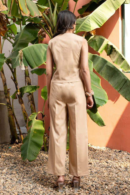 Women's Beige Cotton Vest Co-ord Set
