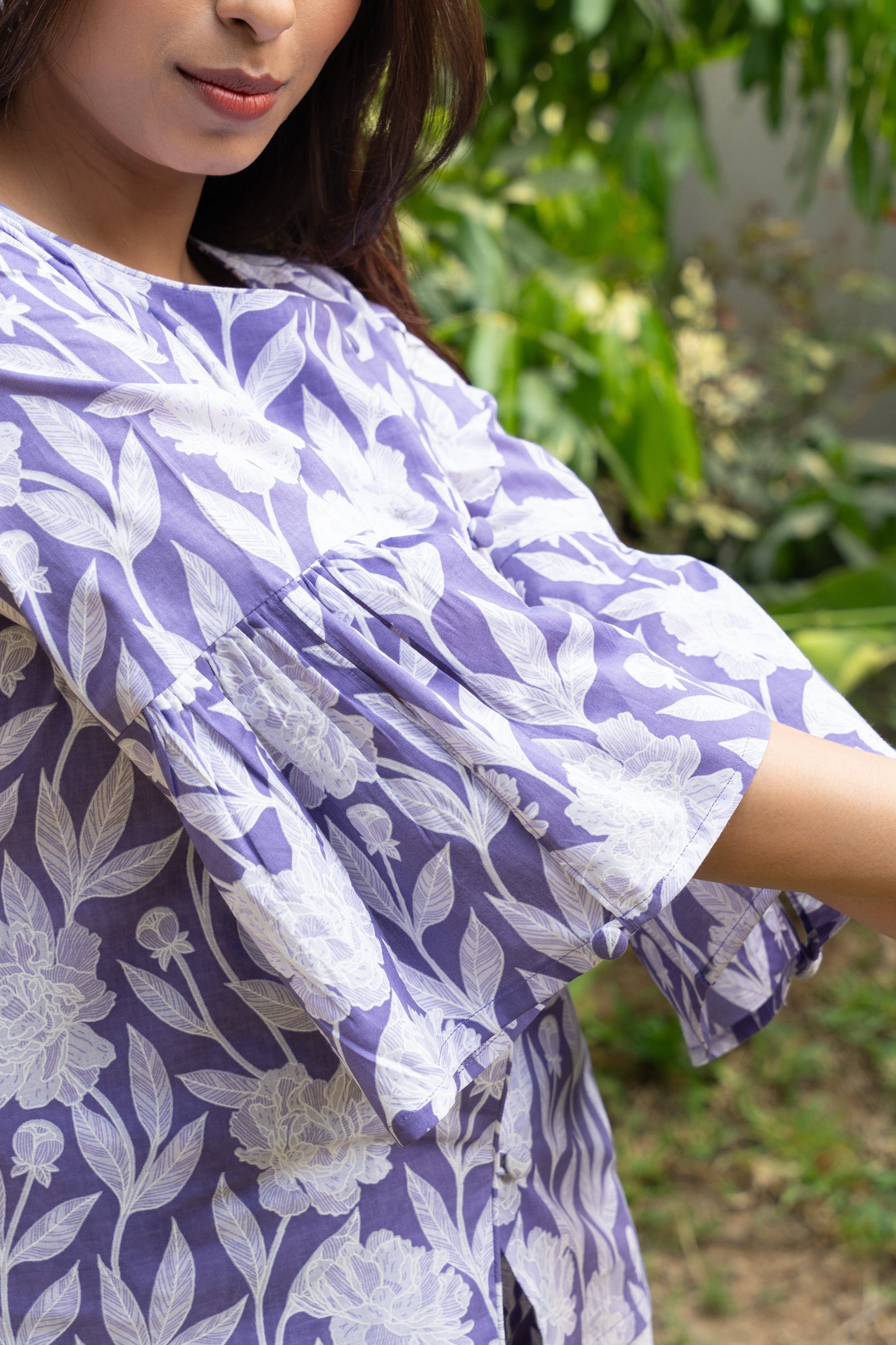 Women's Lilac Cross Pattern Cotton Block Printed Cotton Co-ord Set