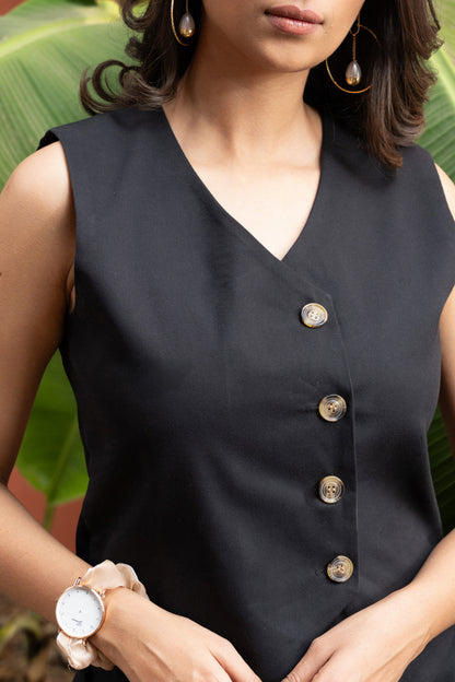 Women's Black Cotton Vest Coat (Top)