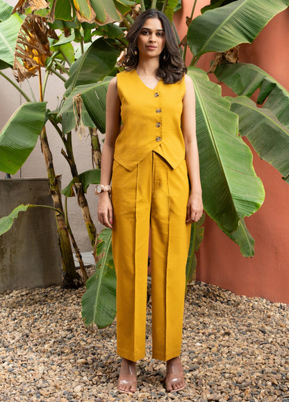 Women's Mustard Cotton Vest Co-ord Set