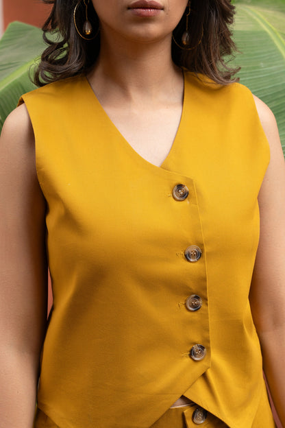 Women's Mustard Cotton Vest Co-ord Set
