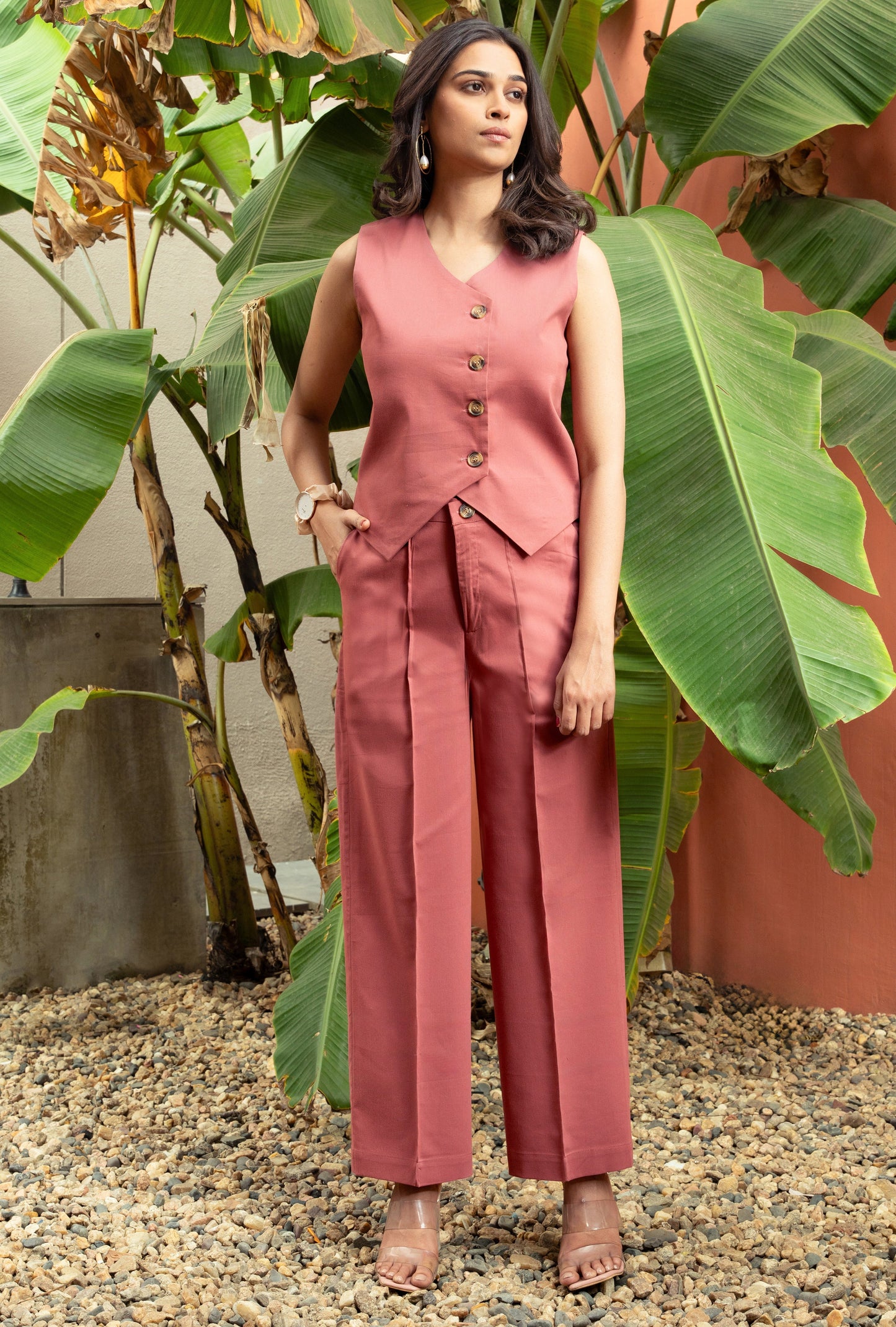 Women's Mauve Cotton Vest Coat (Top)