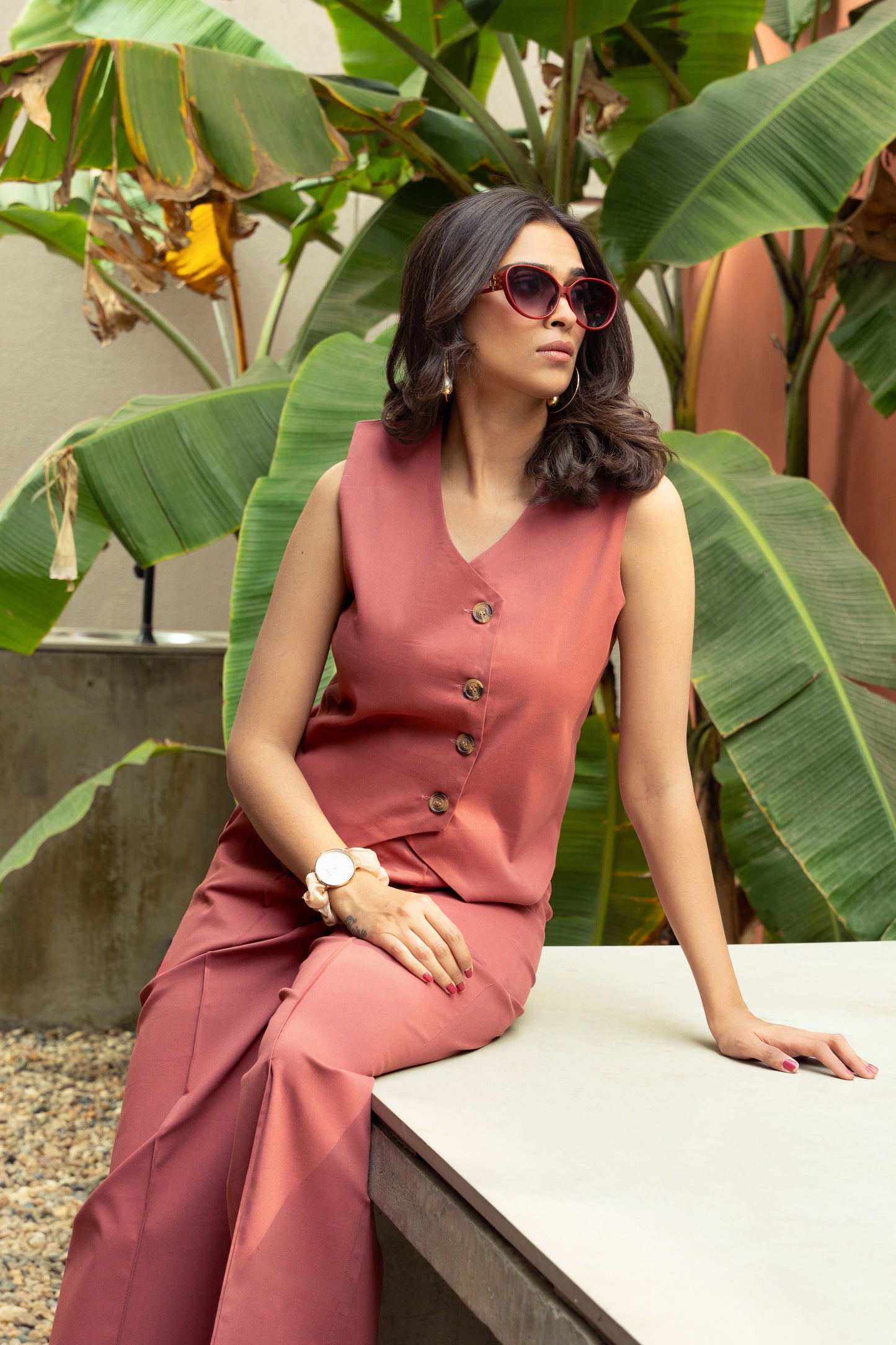 Women's Mauve Cotton Vest Co-ord Set