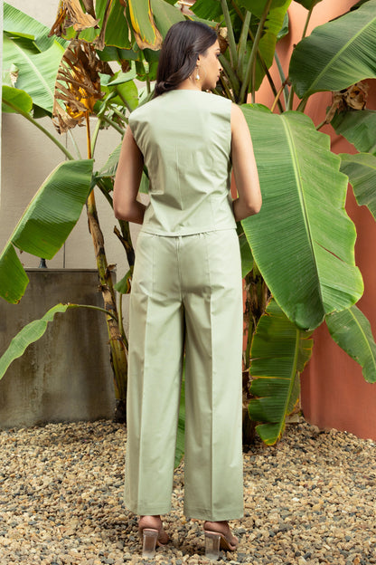 Women's Pista Green Cotton Vest Coat (Top)