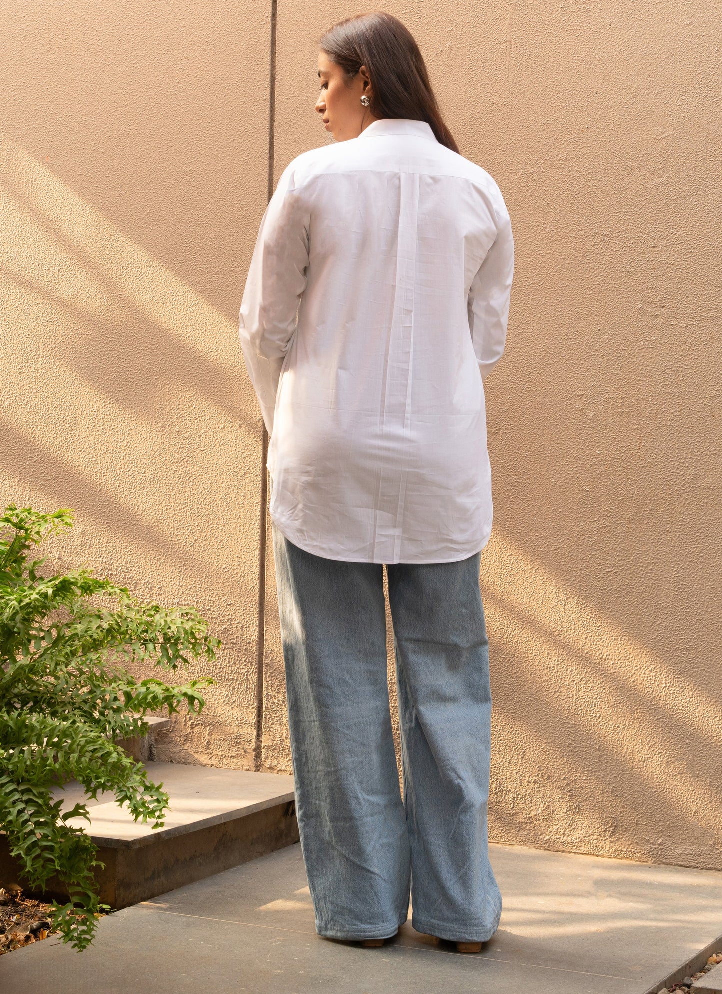 Women's White Cotton Mandarin Neck Top