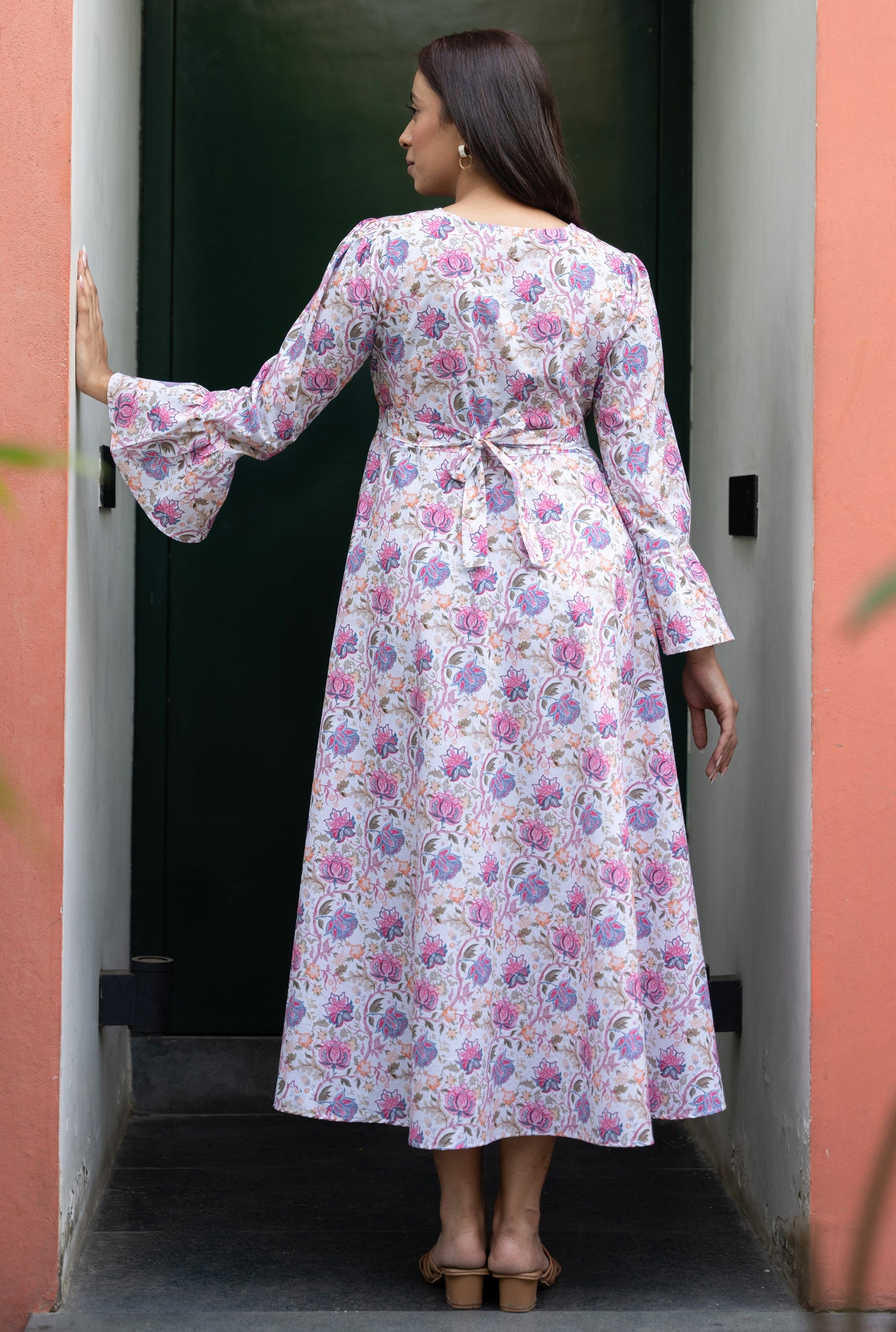 Women's White Floral Printed Cotton Dress