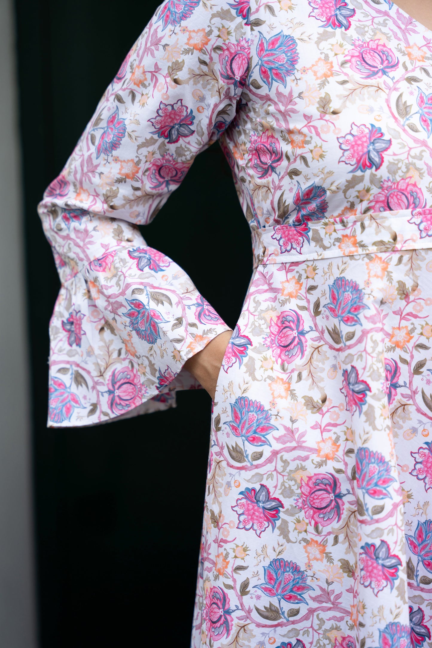 Women's White Floral Printed Cotton Dress