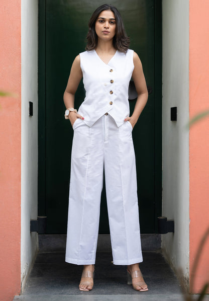 Women's White Cotton Vest Co-ord Set
