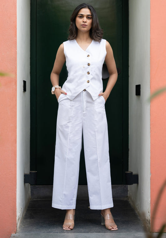 Women's White Cotton Vest Co-ord Set