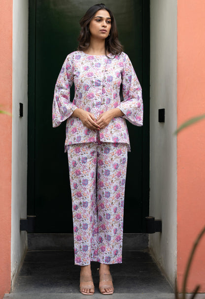 Women's White Cross Pattern Cotton Floral Cotton Top