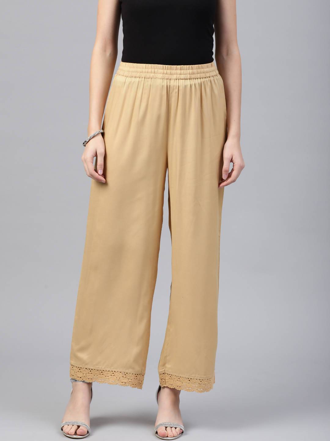 Buy_Women's_Gold_Rayon_Embellished_Wide-Leg_Palazzo_Online_Trendia