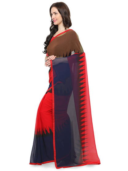 Women's Red Georgette Geometric Print Saree