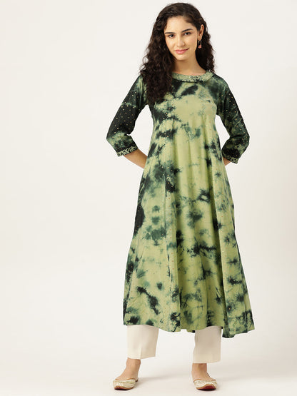 Women's Flared A-Line Dress (Green)