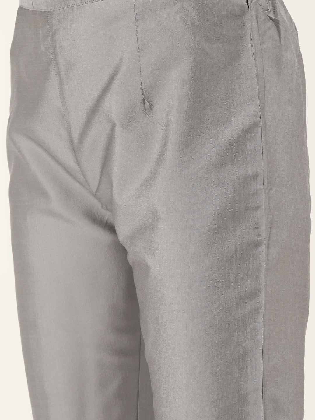 Women's Grey Color Silk Blend Straight Embellished Kurta Pant Set