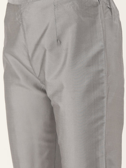 Women's Grey Color Silk Blend Straight Embellished Kurta Pant Set
