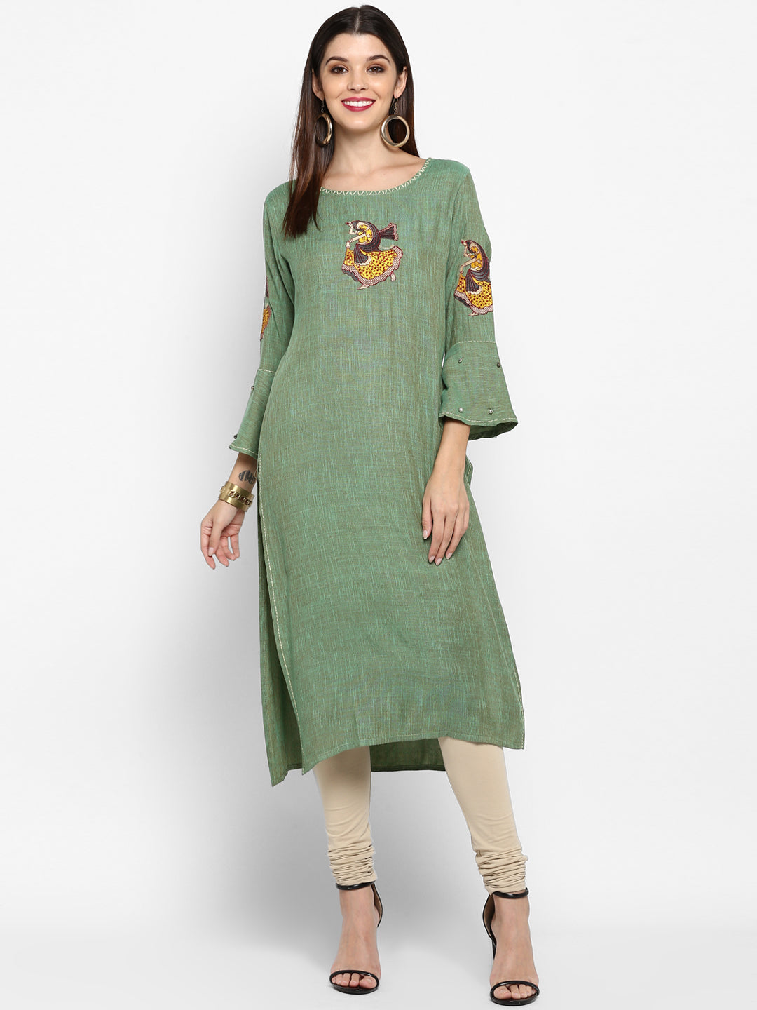 Women's Parrot Green Rayon Kurta By Vbu
