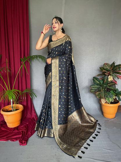 Women's Banarasi Silk Multi Color Zari Woven Saree Black