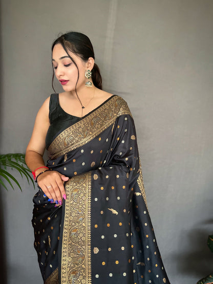 Women's Banarasi Silk Multi Color Zari Woven Saree Black