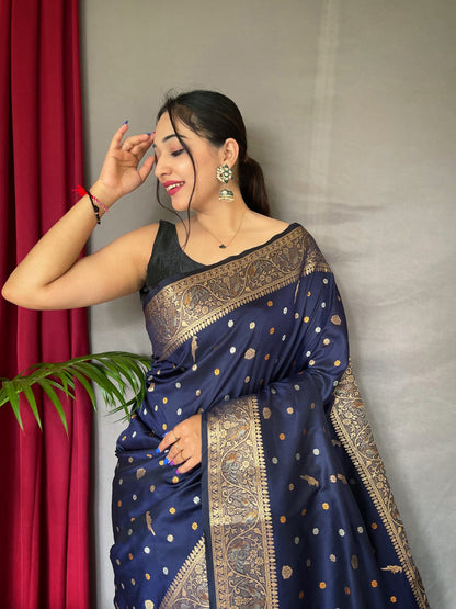 Women's Banarasi Silk Multi Color Zari Woven Saree Navy