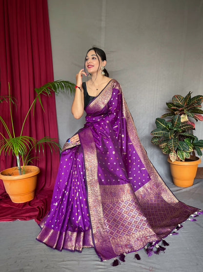 Women's Banarasi Silk Multi Color Zari Woven Saree Purple