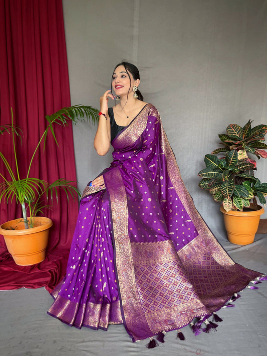 Women's Banarasi Silk Multi Color Zari Woven Saree Purple