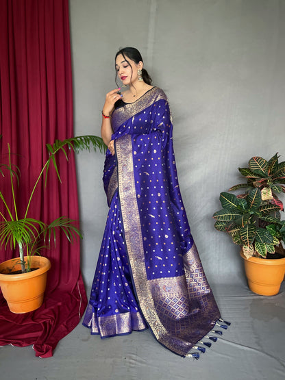 Women's Banarasi Silk Multi Color Zari Woven Saree Violet Blue