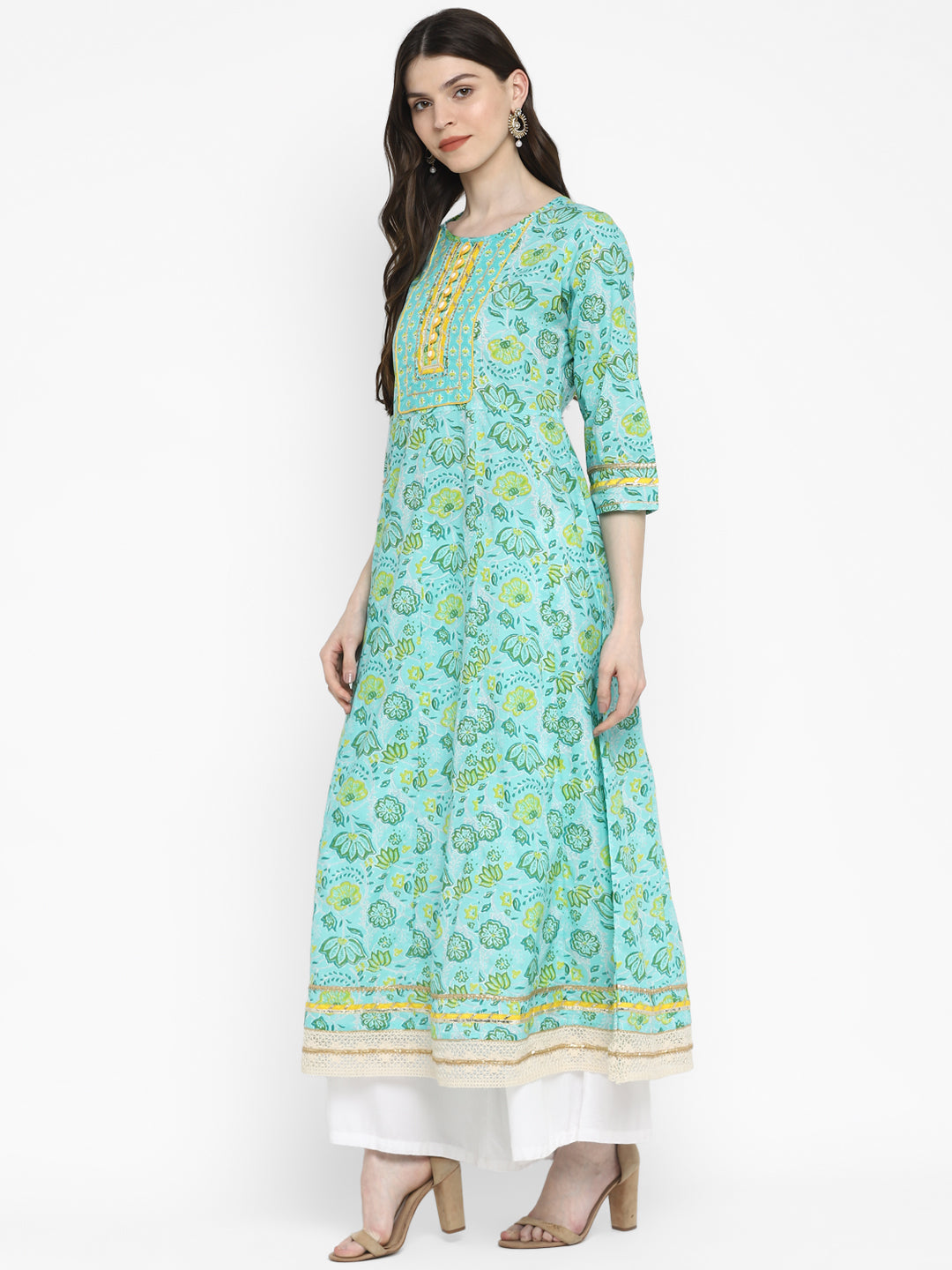 Women's Light Blue Anarkali Cotton Kurta By Vbuyz (