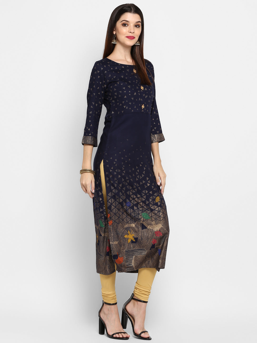 Women's Navy Blue Rayon Kurta By Vbu
