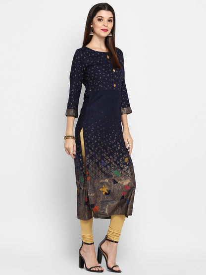Women's Navy Blue Rayon Kurta By Vbu