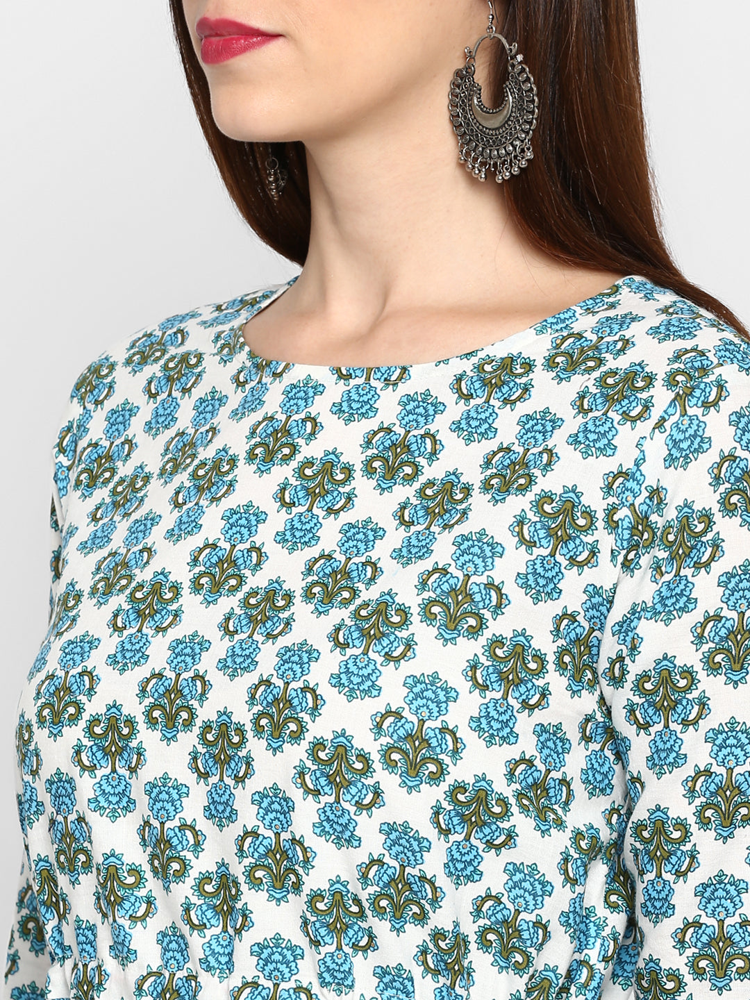 Women's Sky Blue & White Cotton Asymmetric Kurta By Vbuyz- (
