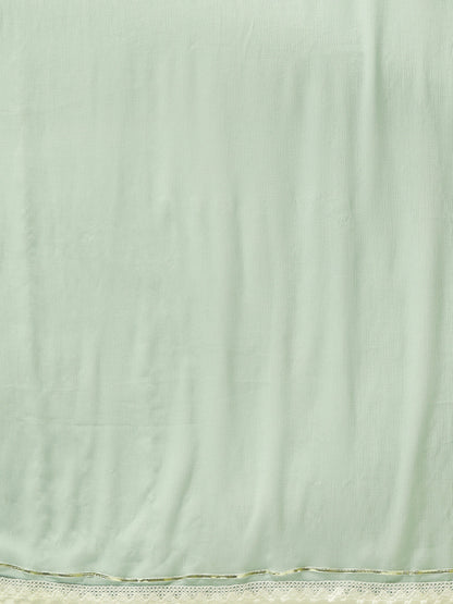 Women's Green Color Rayon Blend Printed Kurta Palazzo With Dupatta