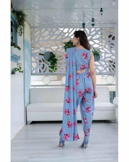 Women's Powder Blue Indo-Western Dhoti Set Of 2 (2pc Set)
