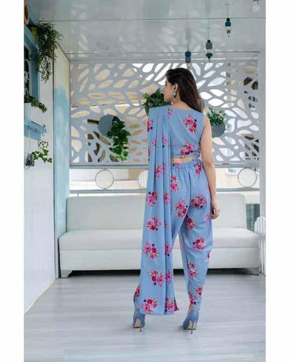 Women's Powder Blue Indo-Western Dhoti Set Of 2 (2pc Set)