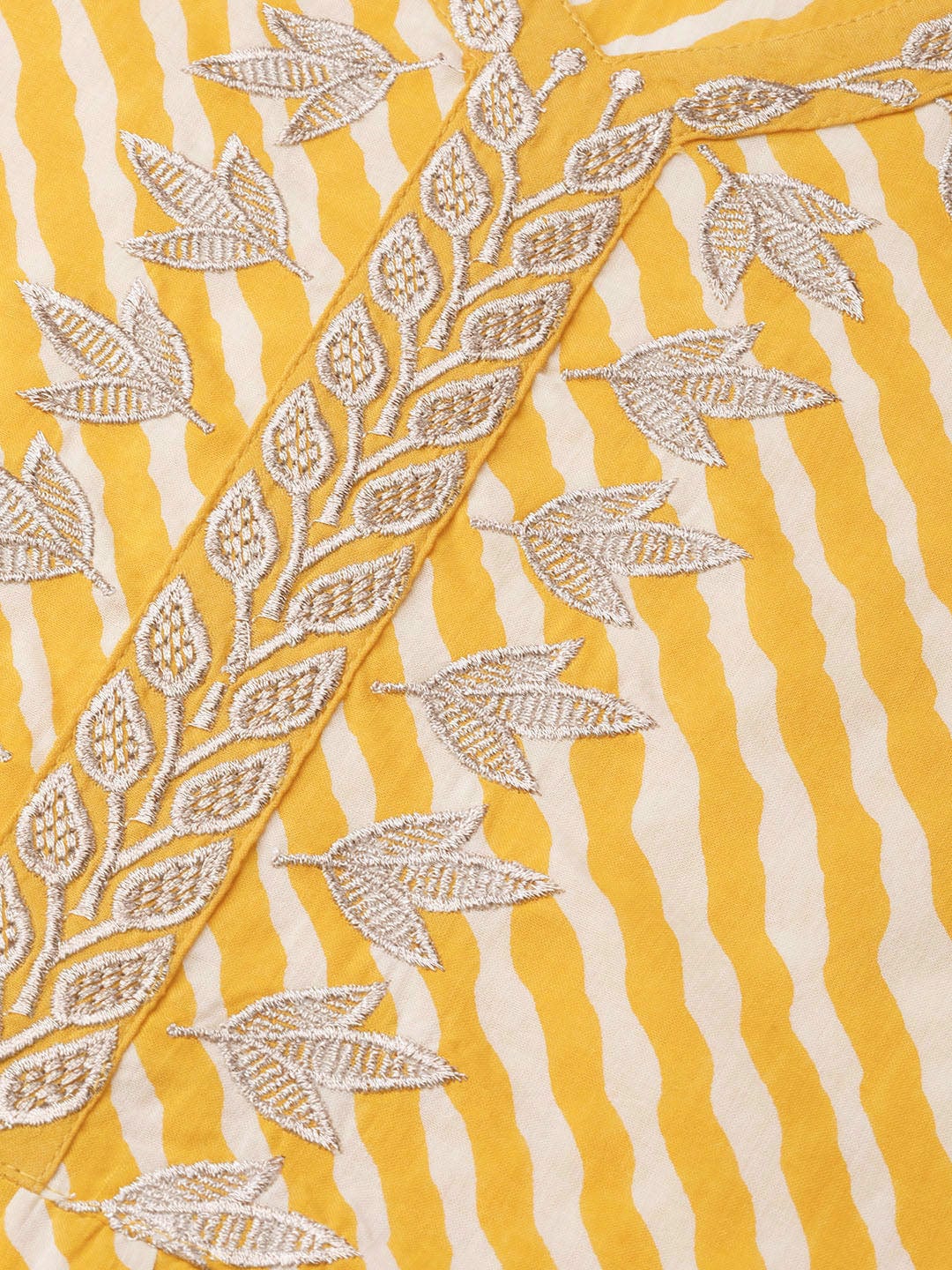 Women's Yellow & Off White Leheriya Print A-Line Kurta