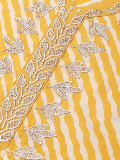 Women's Yellow & Off White Leheriya Print A-Line Kurta